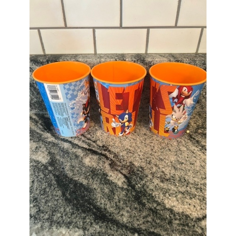 Amscan Sonic the Hedgehog Plastic Party Cups Set of 3 16oz Blue Orange Good‎